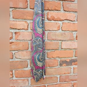 VTG DUNN & CO Paisley Print Tie | Bold Magenta & Teal | Made in England